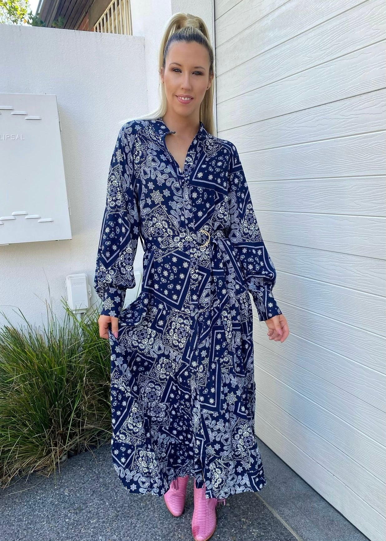 Mabel dress - navy and white print
