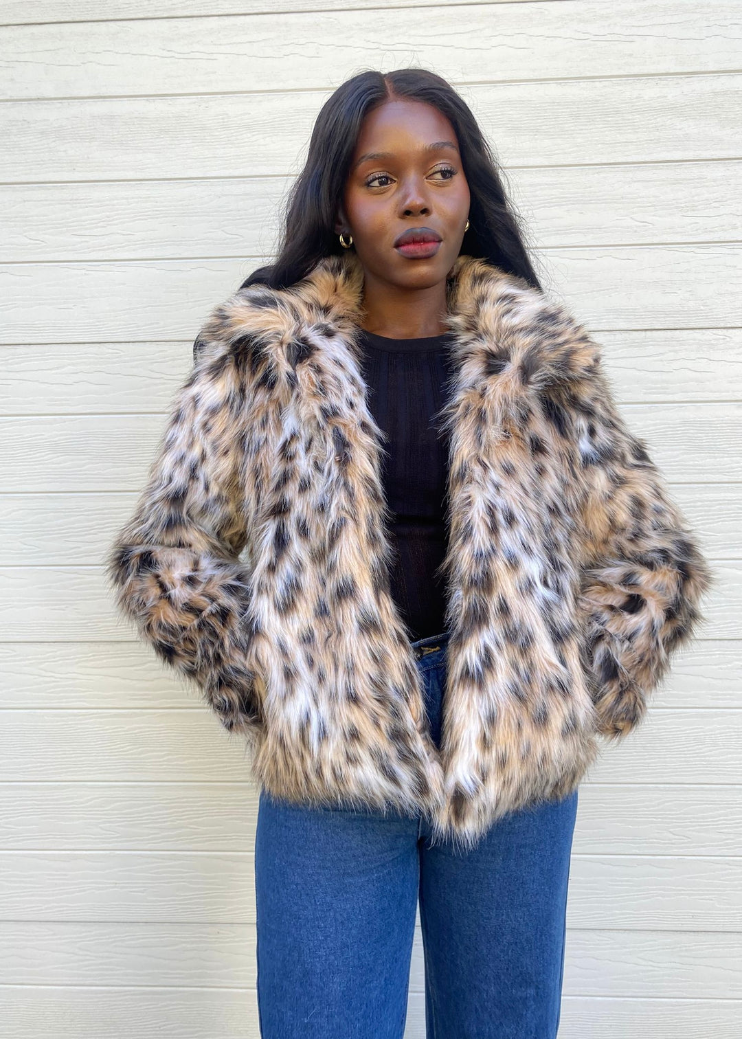 Maggie faux fur jkt- leopard print