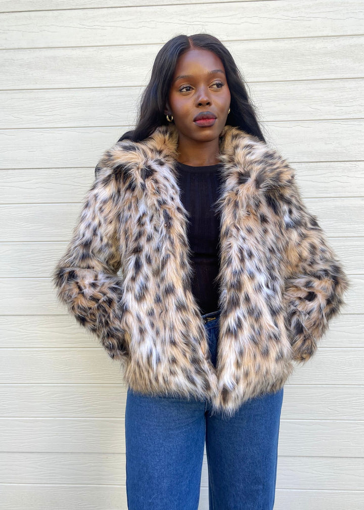 Maggie faux fur jkt- leopard print