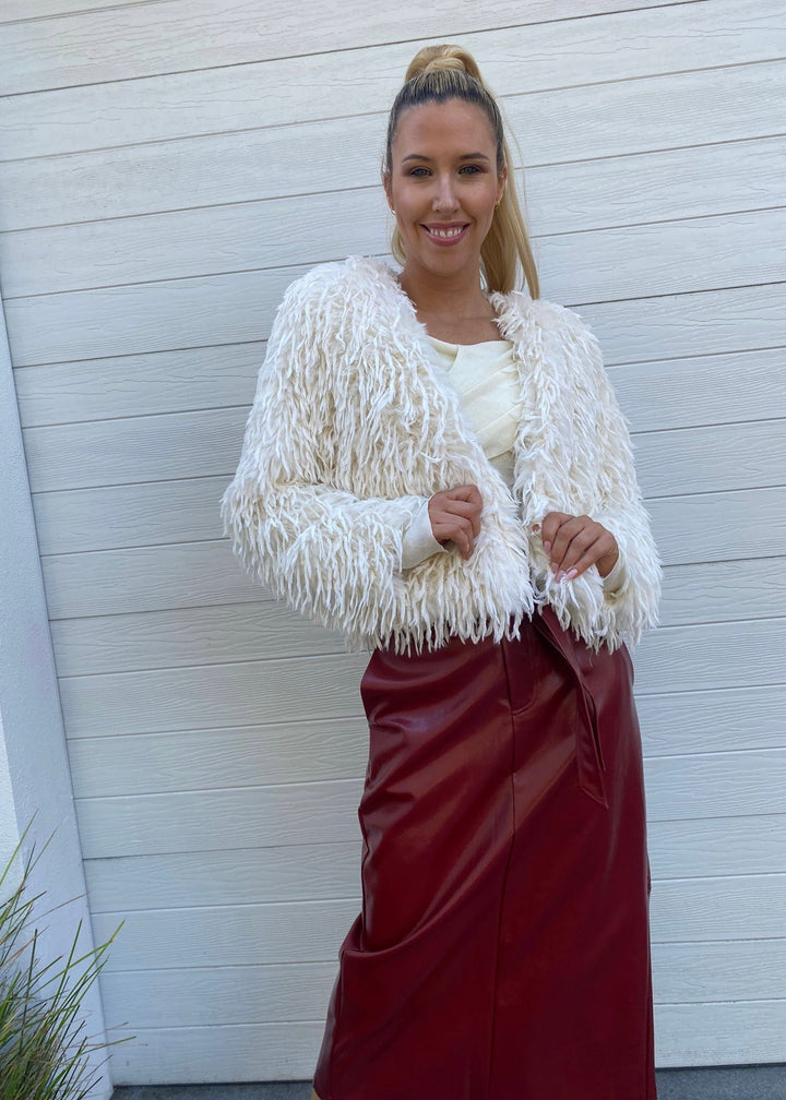 Alice shaggy cropped jacket - Cream