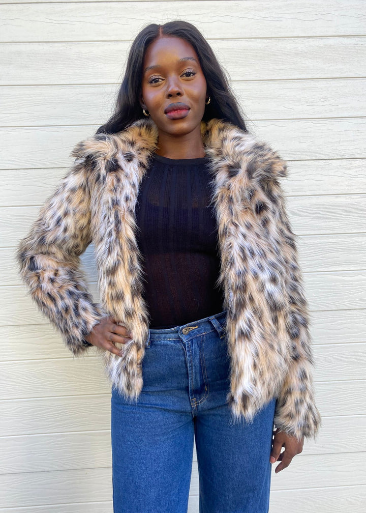 Maggie faux fur jkt- leopard print
