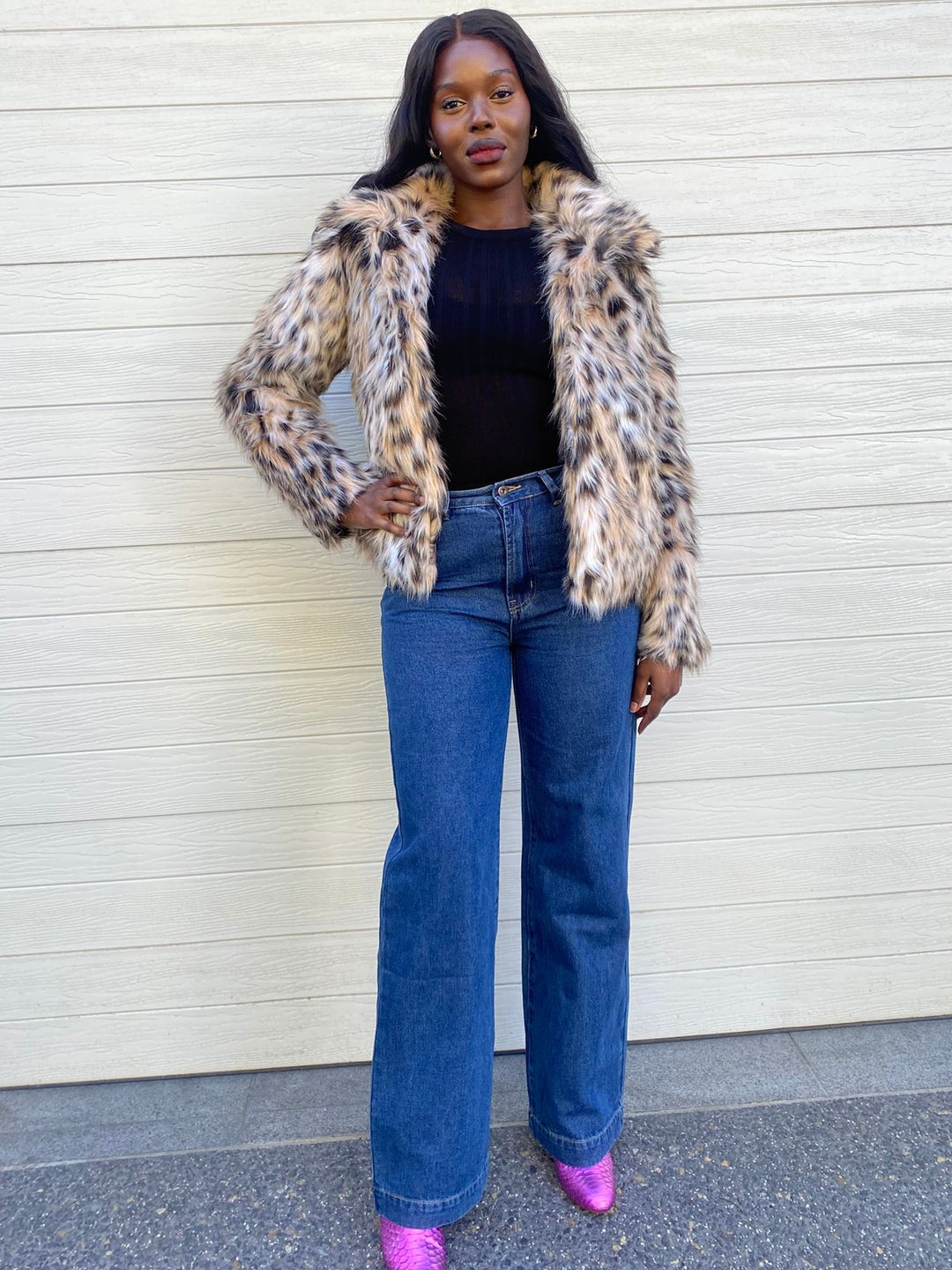 Maggie faux fur jkt- leopard print