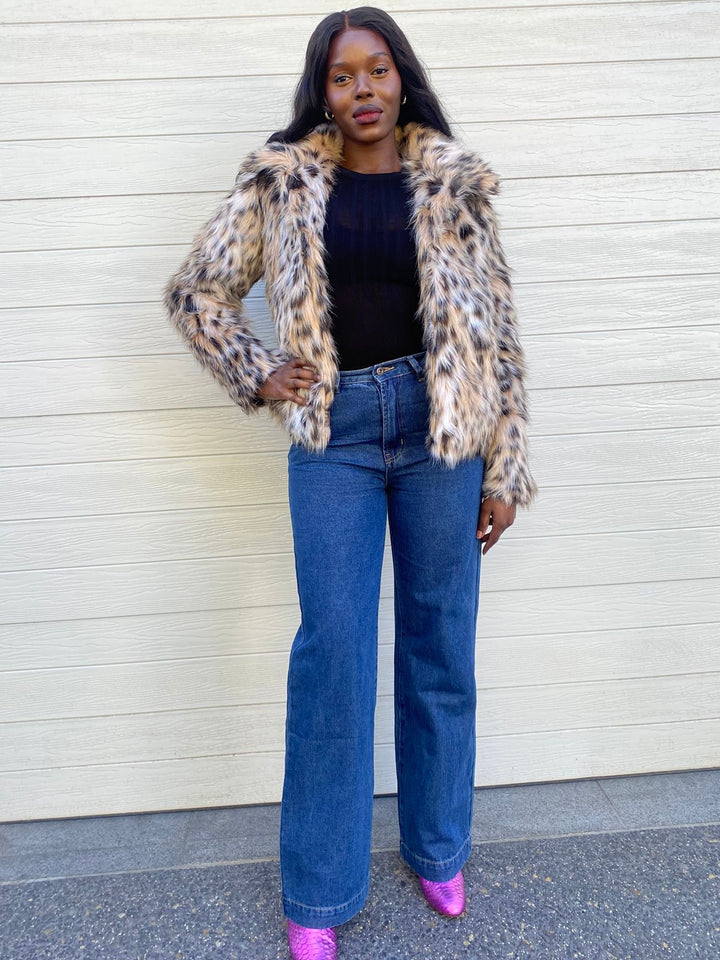 Maggie faux fur jkt- leopard print