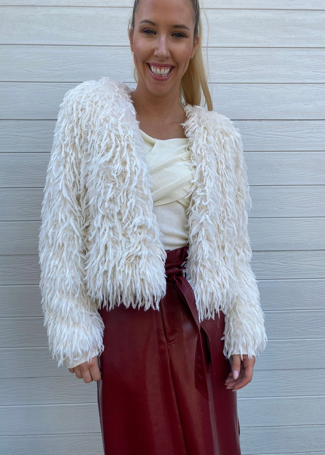 Alice shaggy cropped jacket - Cream
