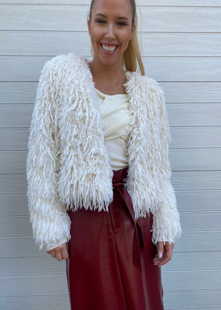 Alice shaggy cropped jacket - Cream