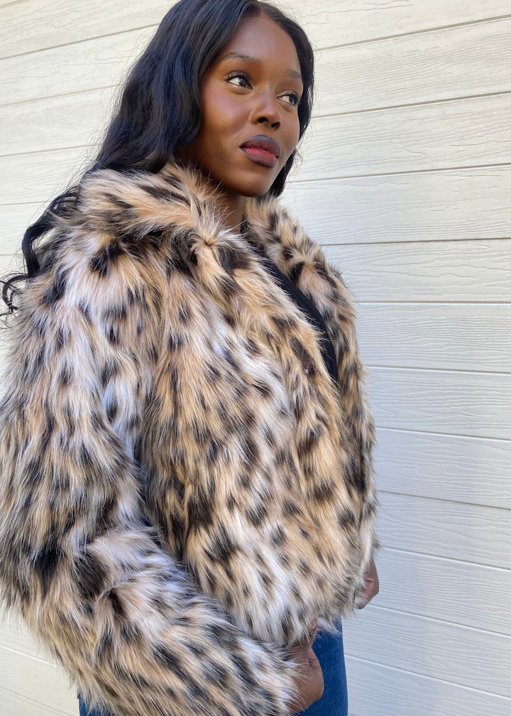 Maggie faux fur jkt- leopard print