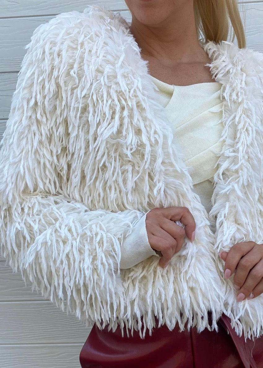 Alice shaggy cropped jacket - Cream