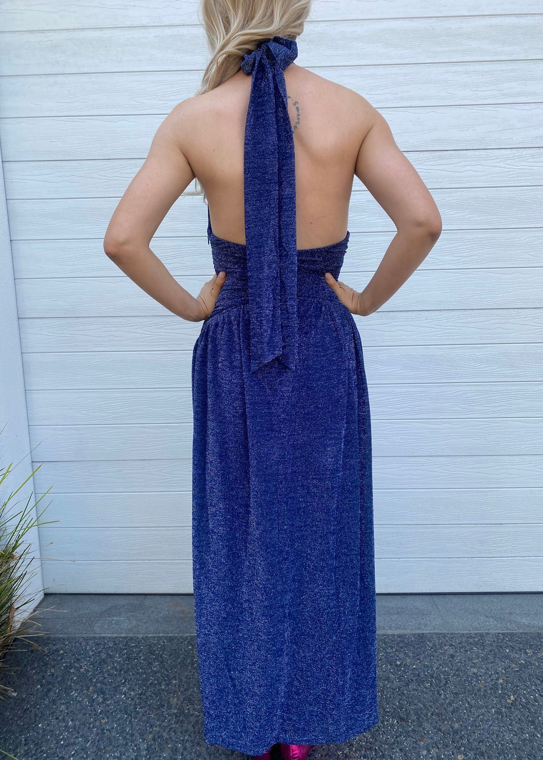 Pia Lurex Dress- Navy