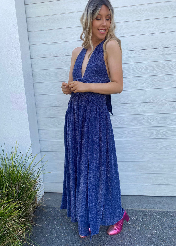 Pia Lurex Dress- Navy