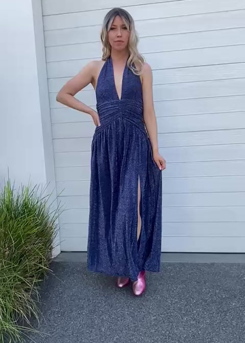 Pia Lurex Dress- Navy