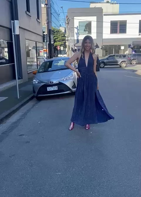 Pia Lurex Dress- Navy