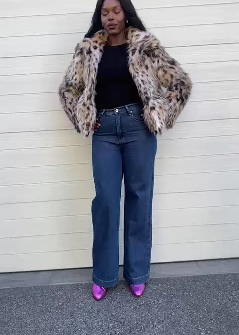 Maggie faux fur jkt- leopard print