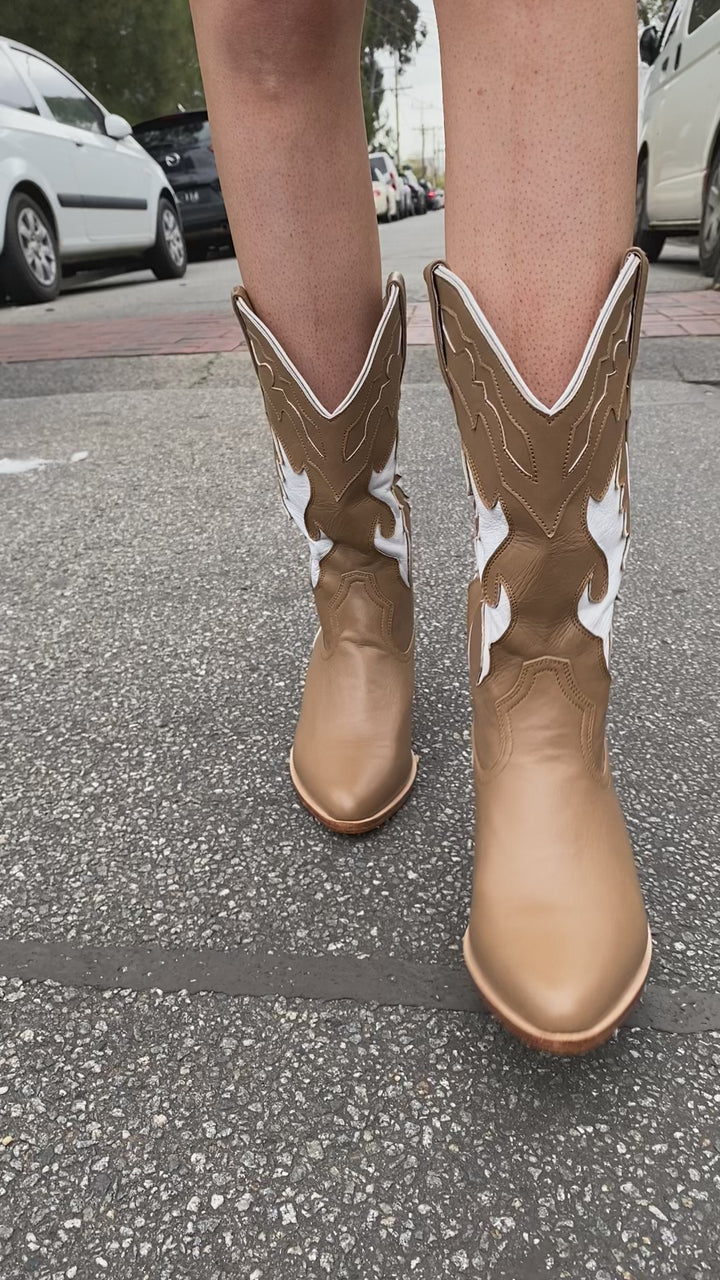 Matilda Cowboy Boot - Brown and White