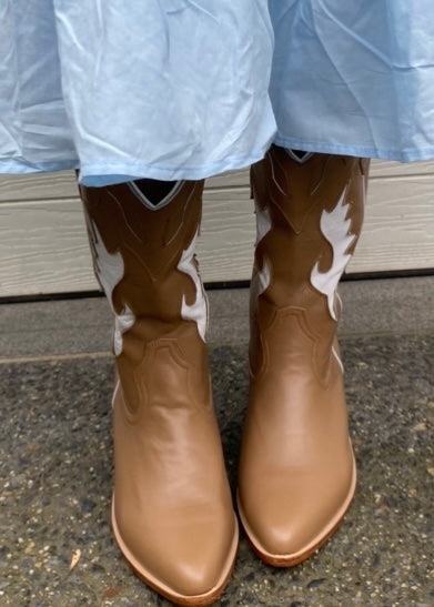 Matilda Cowboy Boot - Brown and White