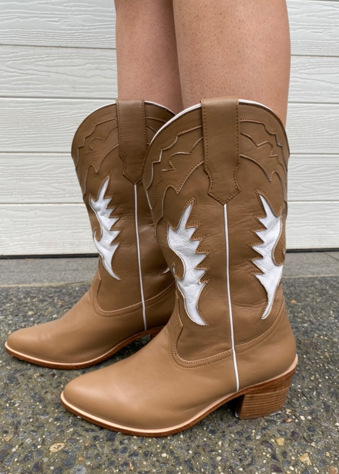 Matilda Cowboy Boot - Brown and White