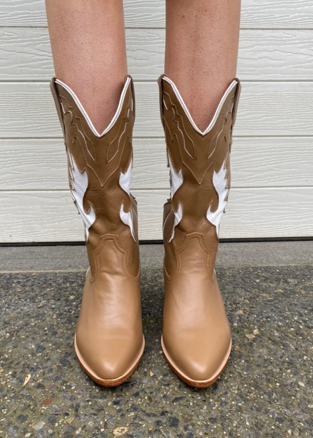 Matilda Cowboy Boot - Brown and White