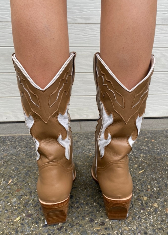 Matilda Cowboy Boot - Brown and White