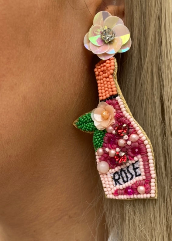 Rose Earrings - Neon Pink