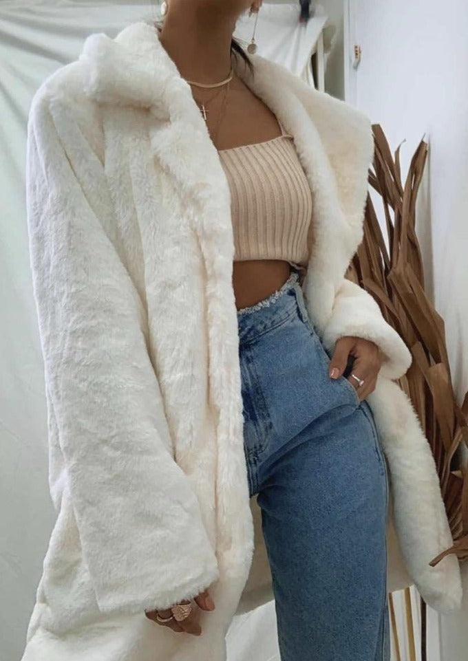 Maya Faux Fur Jacket - Winter White-Clothing-jfahristore