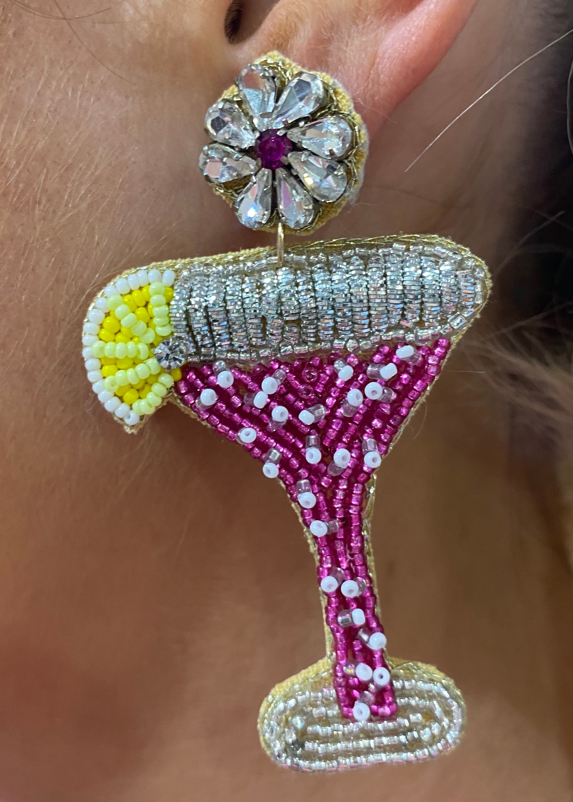 Martini Earrings - Neon Pink