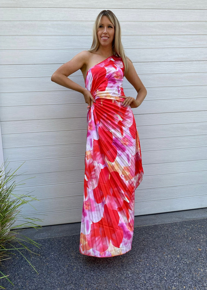 Camelia pleat dress - Pink and red floral print
