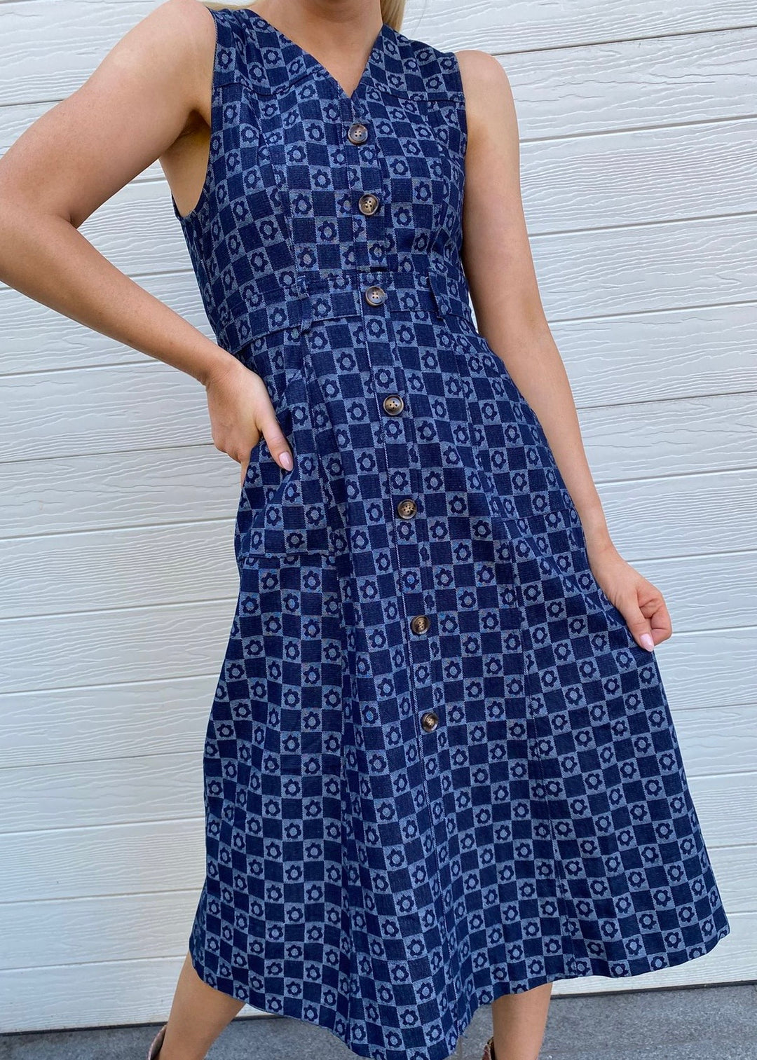 Tabitha Printed denim dress - Navy
