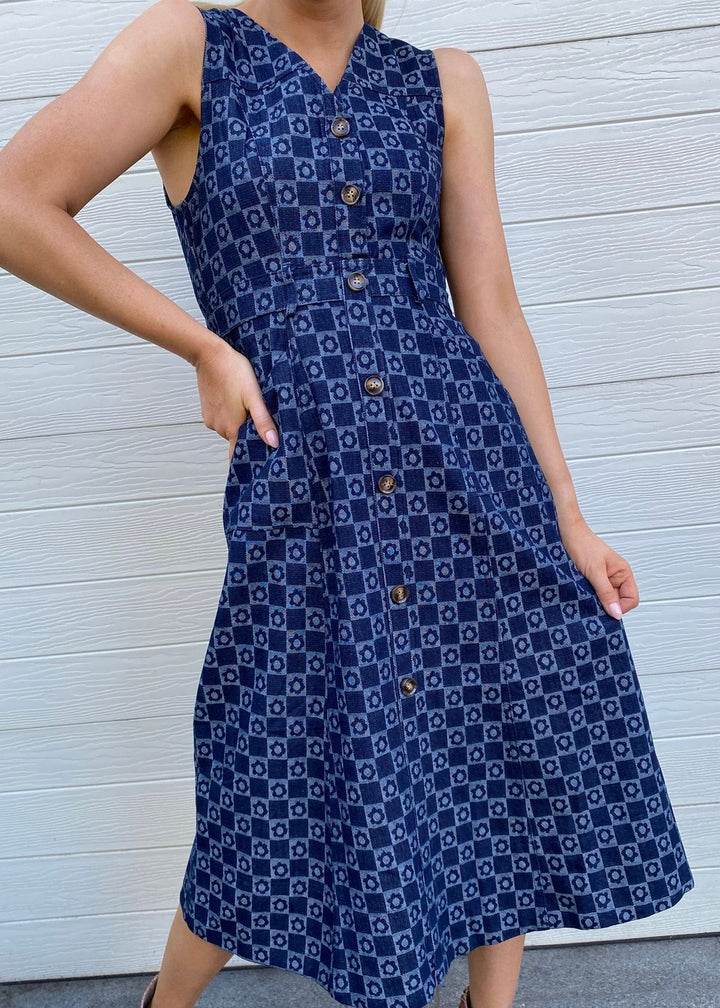 Tabitha Printed denim dress - Navy