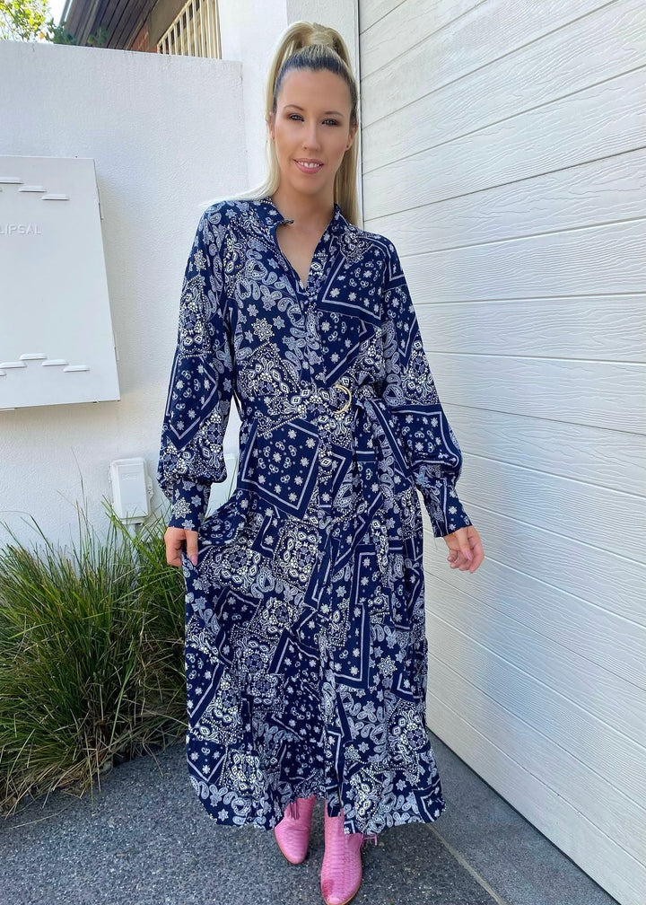 Mabel dress - navy and white print