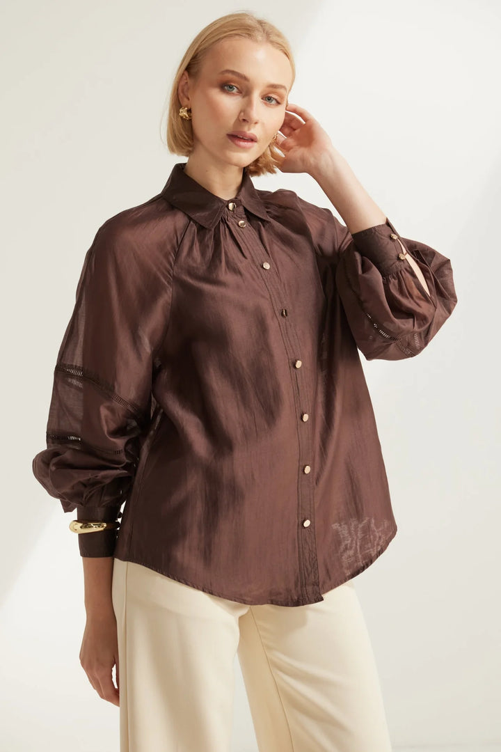 Evienne Sheer Blouse — Chocolate