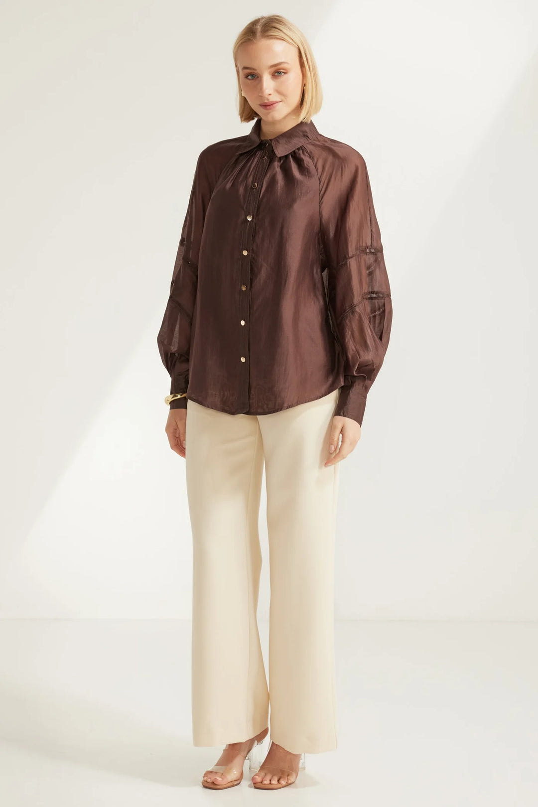Evienne Sheer Blouse — Chocolate