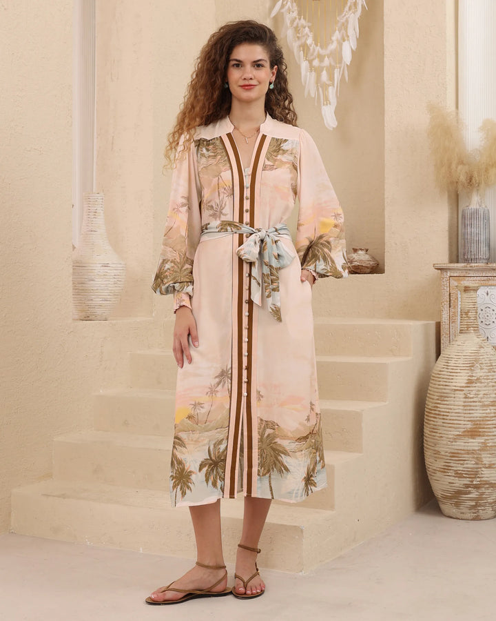 Coastal Print Midi Shirt Dress - Riviera