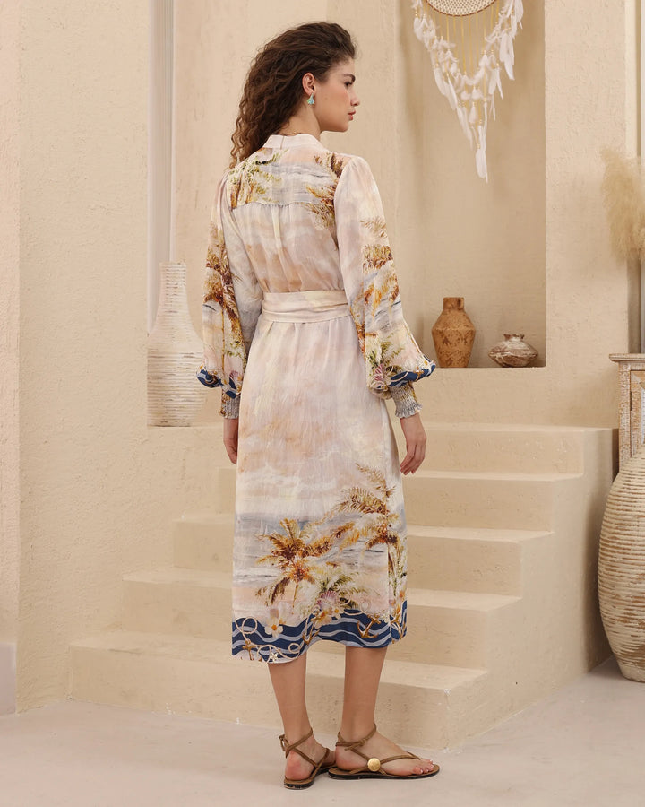Coastal Print Midi Shirt Dress - Riviera