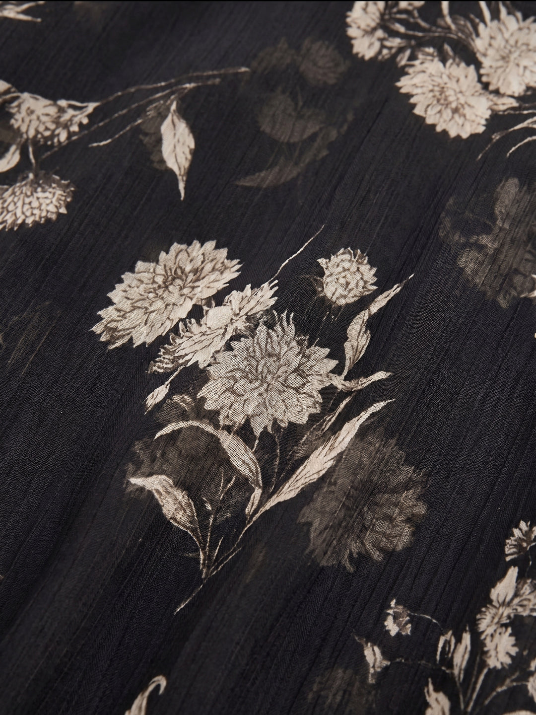 Floral Sheer-Sleeve Dress - Black
