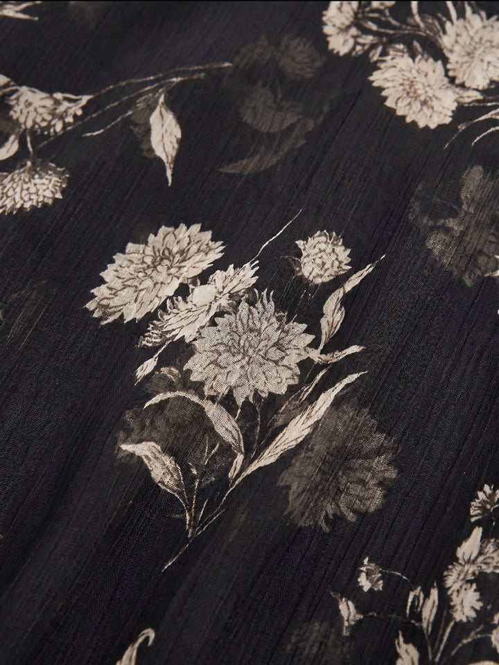 Floral Sheer-Sleeve Dress - Black