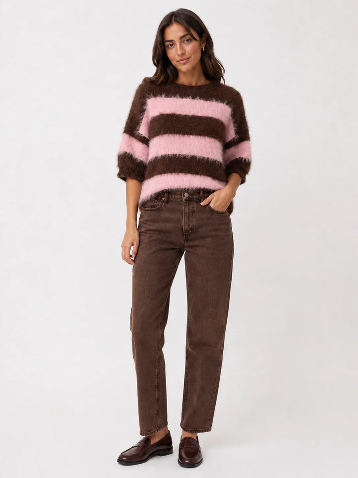 Fuzzy Striped Sweater - Pink