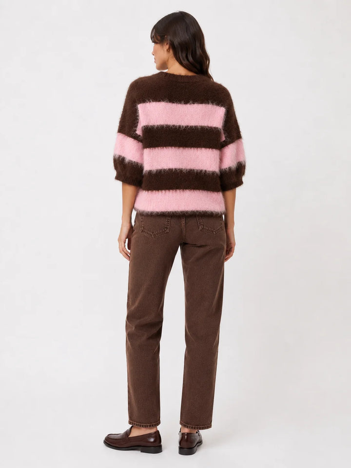 Fuzzy Striped Sweater - Pink