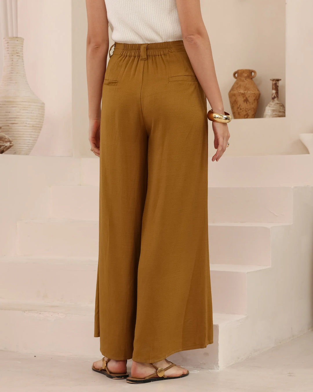 Wide-Leg Tailored Pants — Mustard