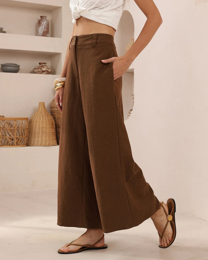 Wide-Leg Linen Pants — Camel