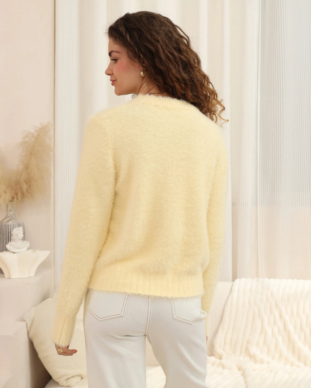 Luxe Mohair-Look Crew Neck Sweater — Butter Yellow