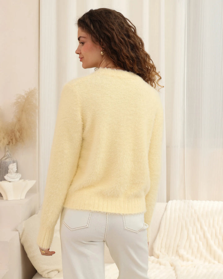 Luxe Mohair-Look Crew Neck Sweater — Butter Yellow