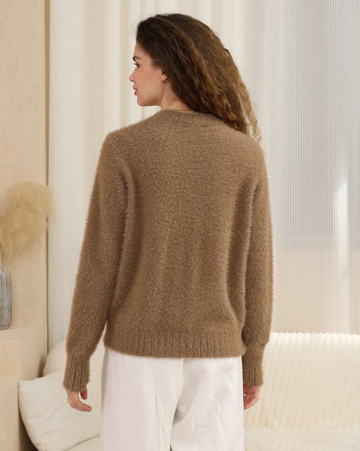 Luxe Mohair-Look Crew Neck Sweater — Camel