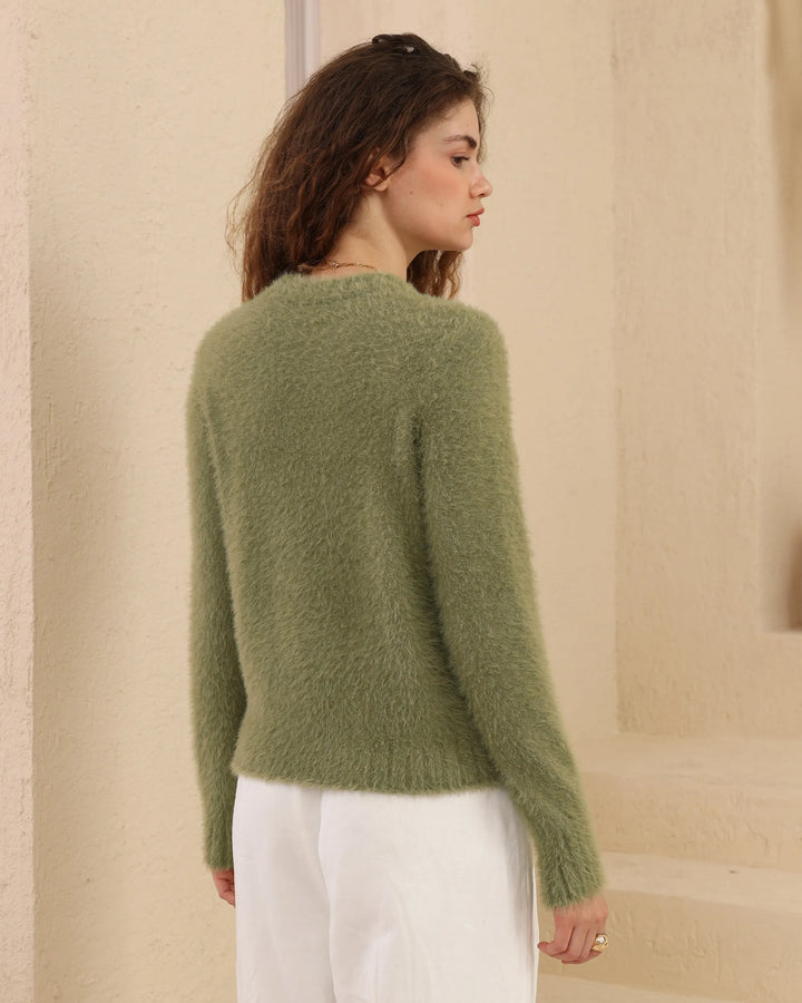 Luxe Mohair-Look Crew Neck Sweater — Sage Green
