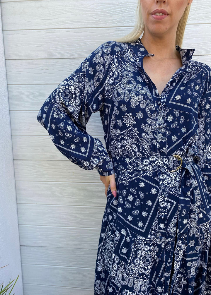 Mabel dress - navy and white print