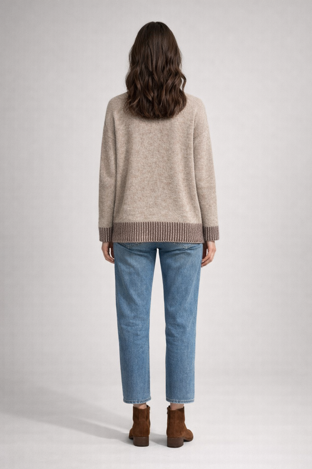 Contrast-Trim Turtleneck Sweater — Mocha