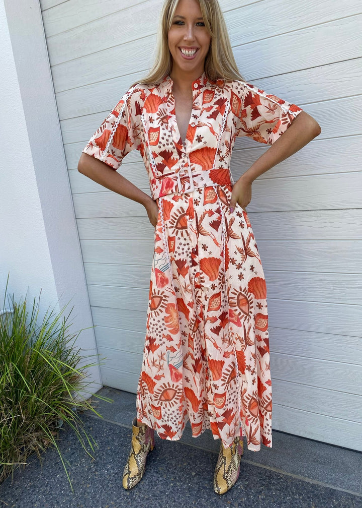 Vacation Dress-Orange/Beige