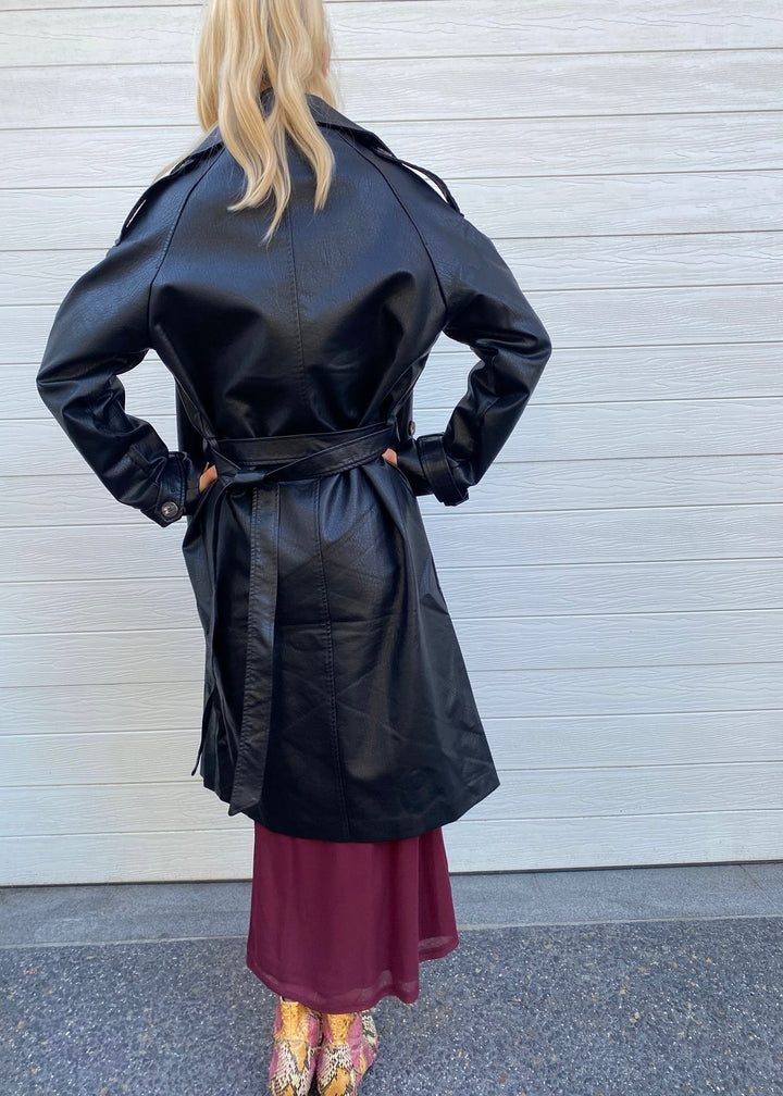 Ella Leather look Trench - Black
