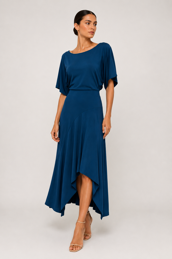 Draped Handkerchief Hem Dress