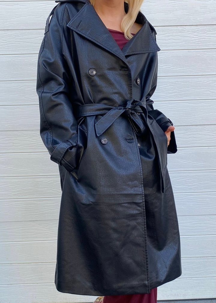 Ella Leather look Trench - Black
