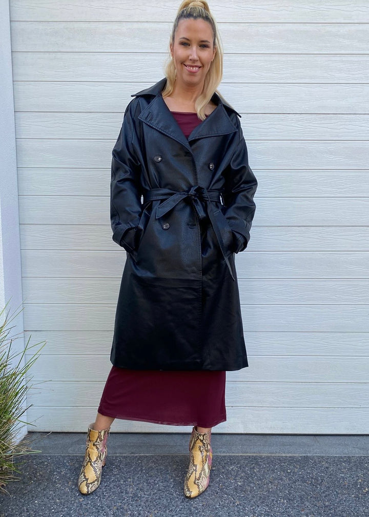 Ella Leather look Trench - Black