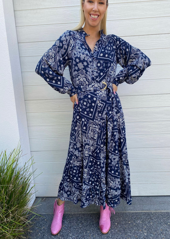 Mabel dress - navy and white print